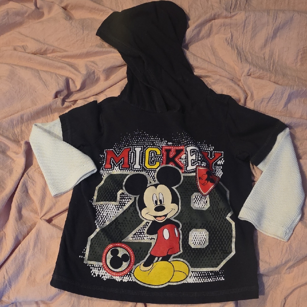 Disney Mickey Mouse Black Hoodie with White Sleeves